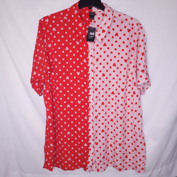 Disney Her Universe Shirt Womens 3X Minnie Mouse Polka Dot Pink, Red Split NWT - Picture 1 of 13